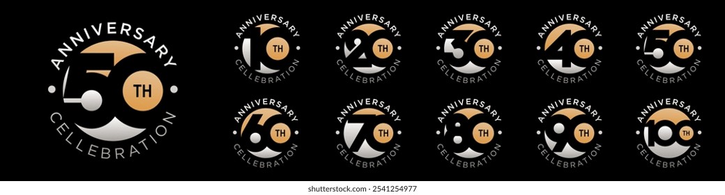 collection of creative Anniversary circle number 10 to 100 logo designs. abstract number design vector illustration