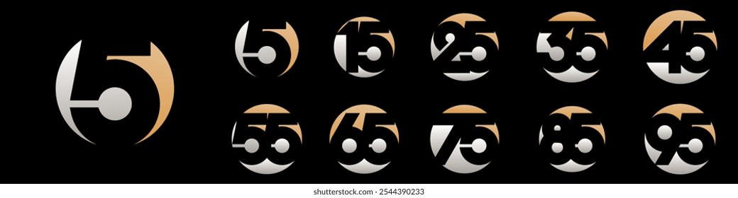 collection of creative Anniversary circle number 5 to 95 logo designs. abstract number design vector illustration