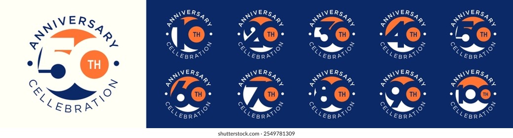 collection of creative Anniversary circle number 10 to 100 logo designs. abstract number design vector illustration