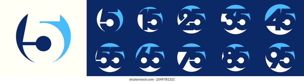 collection of creative Anniversary circle number 5 to 95 logo designs. abstract number design vector illustration