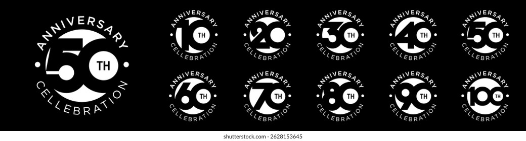 coleção de criativa Anniversary círculo número 10 a 100 designs logotipo. número abstrato design vetor ilustração