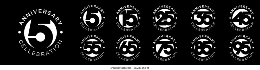 collection of creative Anniversary circle number 5 to 95 logo designs. abstract number design vector illustration