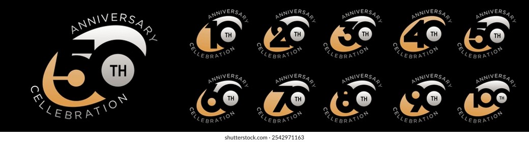 collection of creative Anniversary oval number 10 to 100 logo designs. abstract number design vector illustration