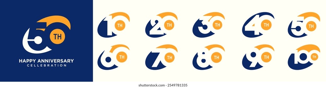 collection of creative Anniversary oval number 10 to 100 logo designs. abstract number design vector illustration
