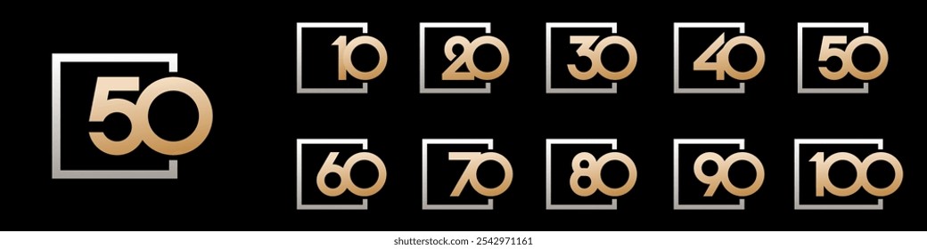 collection of creative Anniversary Square number 10 to 100 logo designs. abstract number design vector illustration