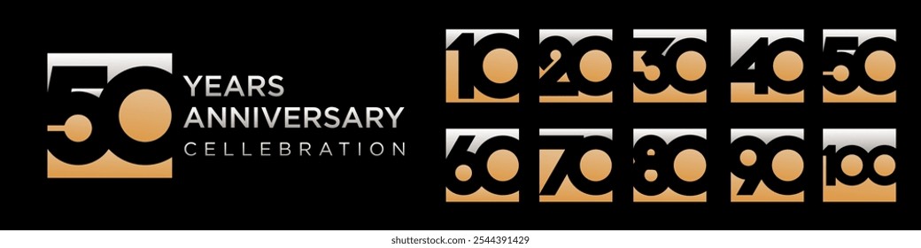 collection of creative Anniversary Square number 10 to 100 logo designs. abstract number design vector illustration