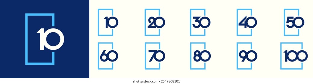 collection of creative Anniversary Square number 10 to 100 logo designs. abstract number design vector illustration