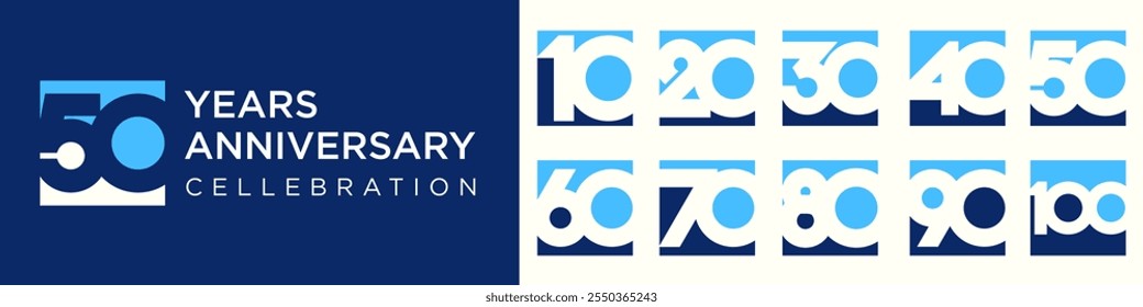 collection of creative Anniversary Square number 10 to 100 logo designs. abstract number design vector illustration