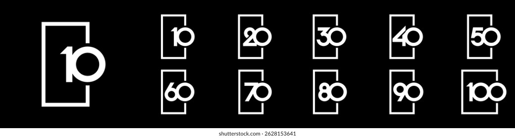 collection of creative Anniversary Square number 10 to 100 logo designs. abstract number design vector illustration