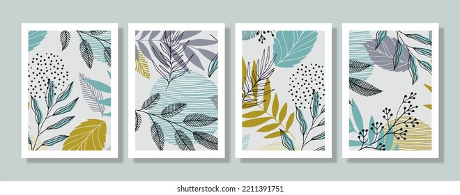 Collection of creative artistic floral cards. Hand Drawn textures. Trendy Graphic Design for banner, poster, card, cover, invitation, placard, brochure, header.