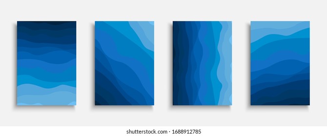 Colección de creativas cubiertas onduladas artísticas, plantillas, carteles, pancartas, folletos, pancartas, volantes, etc. Gráficos abstractos de degradado - diseño de tendencia azul.