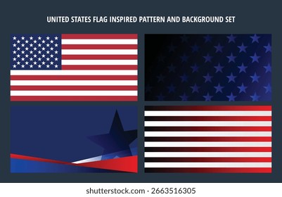 A collection of creative background designs inspired by the national flag of united states. Perfect for print, web, social media, and patriotic design projects.