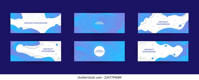 Colección de un vector de banner de fondo azul creativo con diseño abstracto líquido y fluido para diseño, afiche y plantilla de diseño de fondo.