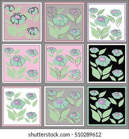 Collection of creative cards and posters with floral elements. Design for poster, card, invitation, placard, brochure. Vector. Isolated.