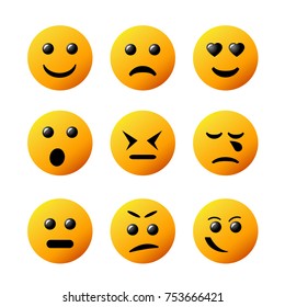 collection creative cartoon style smiles with different emotions. Set Smiley icon. 