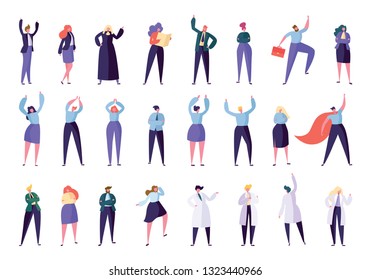 Collection Creative Character Success Leader Set. People in Various Lifestyle: Businessman Businesswoman Manager Lawye, Judge Doctor Nurse. Success in Work Flat Cartoon Vector Illustration