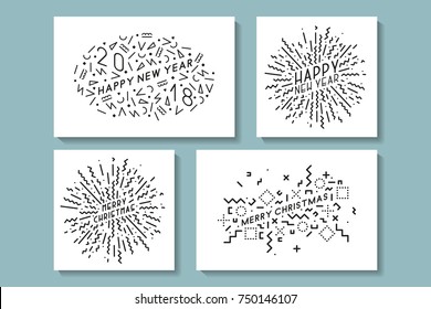 Collection of creative christmas cards in memphis style. Fashion 80-90s. Minimalistic design.