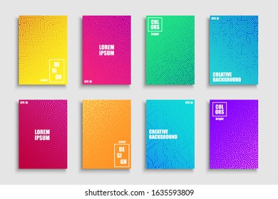 Collection of creative colorful trendy striped posters, templates, placards, brochures, banners, backgrounds, flyers and etc. Bright gradient covers for your ideas. Geometric digital design.