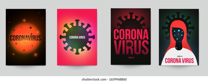 Collection of creative composition for novel virus in China (2019-nCoV). Set background for page header, cover, banner, poster, flyer. Vector minimalistic illustration.