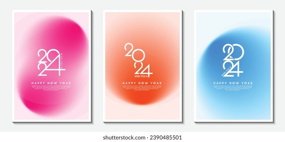 Collection creative concept of 2024 Happy New Year posters set. Design templates with number on colorful background. Trendy ideas for magazines, brochures and posters. Vector Illustrator EPS.