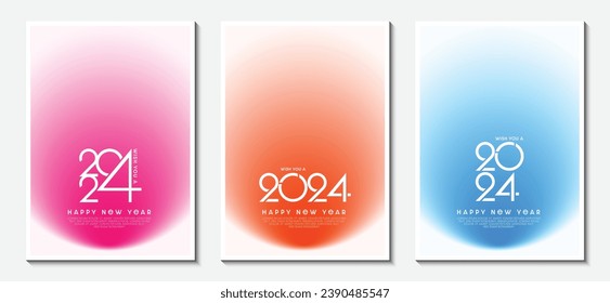 Collection creative concept of 2024 Happy New Year posters set. Design templates with number on colorful background. Trendy ideas for magazines, brochures and posters. Vector Illustrator EPS.