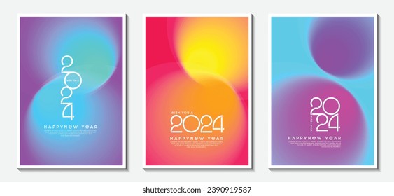 Collection creative concept of 2024 Happy New Year posters set. Design templates with number on colorful background. Trendy ideas for magazines, brochures and posters. Vector Illustrator EPS.