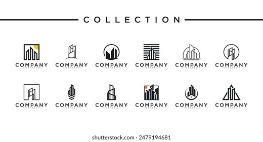 Colección de diseños creativos de logotipos de construcción de conceptos. Vector Premium
