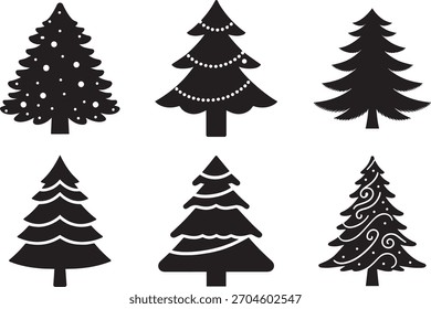 Colección de siluetas creativas y decorativas de árboles de Navidad aisladas sobre fondo blanco