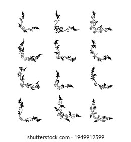 Collection creative hand drawn corner vintage style. Floral decorative element set for your design.Vector isolated decorative elements. 