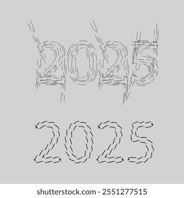 a collection of creative hand-drawn designs of the year 2025, showcasing various artistic and minimalistic text styles.