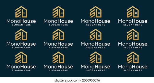 collection of creative house building logos with initial letter monogram. premium vector