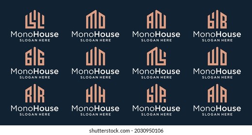 colección de logotipos de construcción de casas creativas con monograma de letras iniciales. vector premium