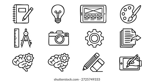 Colección de íconos creativos que representan arte, diseño y conceptos de Fotografía