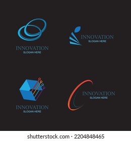 una colección de innovaciones creativas y logos de tecnología moderna en un fondo negro
