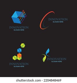 a collection of creative innovation and modern technology logos on a black background