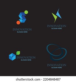 a collection of creative innovation and modern technology logos on a black background