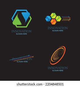 a collection of creative innovation and modern technology logos on a black background