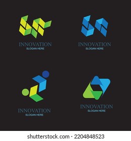 una colección de innovaciones creativas y logos de tecnología moderna en un fondo negro