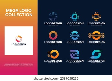 Collection of creative letter O logo designs. Abstract symbol for digital technology