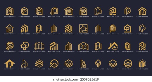 collection of creative letter P logo design. graphic icons vector for building, real estate, construction, architecture