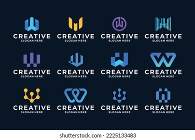 Collection of Creative letter W logo design with digital, fast, connection concept.