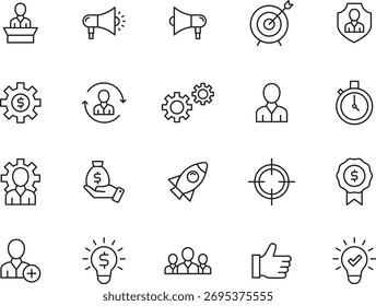 Colección de iconos de líneas creativas para aplicaciones de Web y tecnología digital en estilo de contorno minimalista