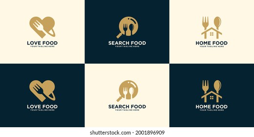 collection of creative logos for food search, food orders and ready meals