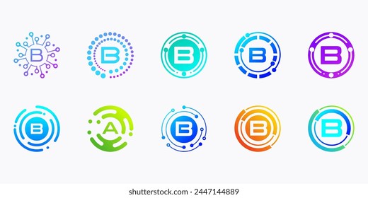 Colección de logotipos creativos de tecnología digital moderna letra B. logotipo se puede utilizar para la tecnología, digital, conexión, datos, empresas eléctricas.