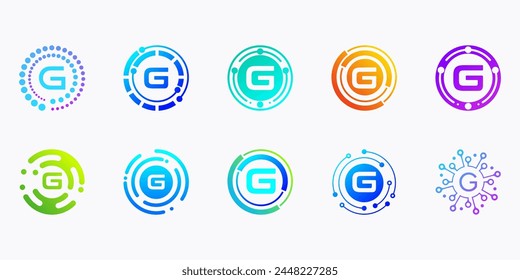 Collection of creative modern digital technology letter G logos. logo can be used for technology, digital, connection, data, electricity companies.