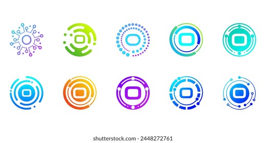 Collection of creative modern digital technology letter O logos. logo can be used for technology, digital, connection, data, electricity companies.