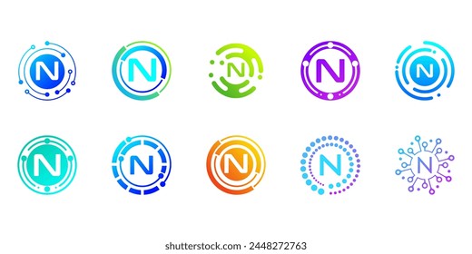 Colección de creativos modernos logotipos de la letra de la tecnología digital N. logotipo se puede utilizar para la tecnología, digital, conexión, datos, empresas eléctricas.