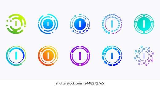 Kollektion der Logos für den Creative Modern Digital Technology Buchstaben I. Das Logo kann für Technologie-, Digital-, Verbindungs-, Daten- und Stromversorgungsunternehmen verwendet werden.