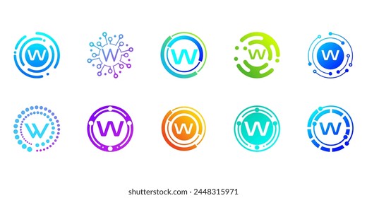Colección de logotipos modernos creativos de la letra de la tecnología digital W. logotipo se puede utilizar para la tecnología, digital, conexión, datos, empresas eléctricas.
