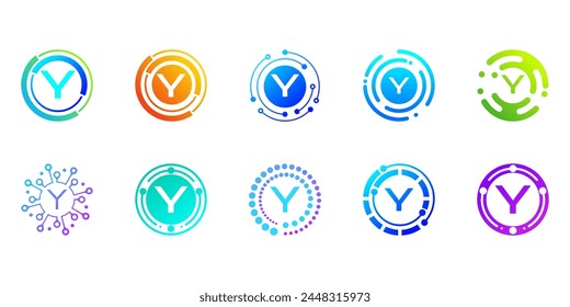 Collection of creative modern digital technology letter Y logos. logo can be used for technology, digital, connection, data, electricity companies.